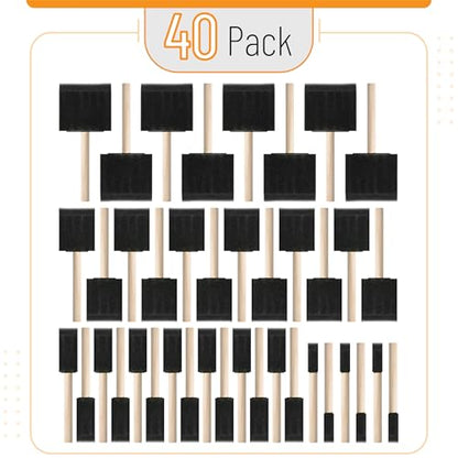 Bates- Foam Paint Brushes, 40 Pack, Assorted Sizes, 1/2", 1", 2" & 3", Foam Brushes for Painting with Lightweight Wooden Handles - size: 1/2", 1", 2" & 3", 40 Pack