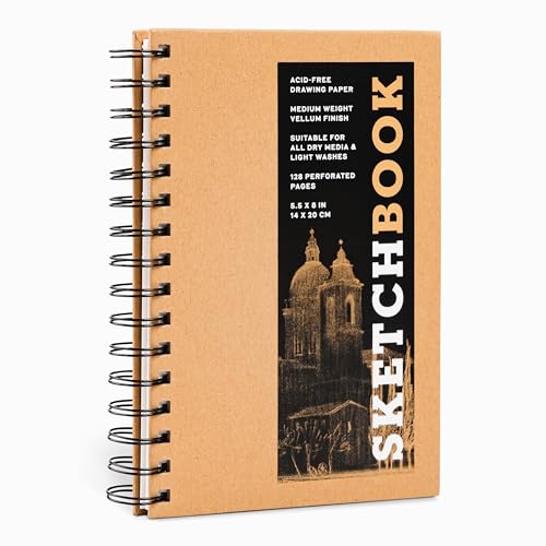 Sketchbook 5.5 x 8" Kraft Spiral Hardcover Mixed Media Sketchbook for Drawing: Acid-Free Quality Paper (128 pages) (Union Square & Co. Sketchbooks)