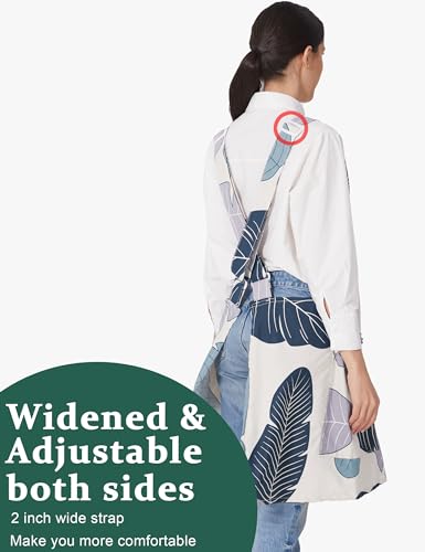 Cozy Adjustable Cross Back Aprons for Women with Pockets Cotton Linen Cooking Kitchen Baking - color: Banana Leaf