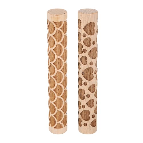 HARFINGTON 2pcs Wood Clay Roller 4" Fan Heart Pattern Rolling Pins Wood Rollers Pottery Tools Wood Grain Texture Rollers for Clay Baking Dough Playdough DIY - style: Fan + Heart
