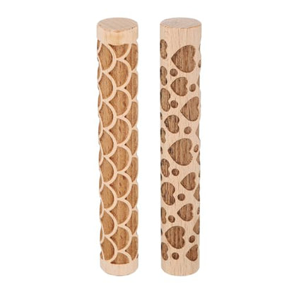 HARFINGTON 2pcs Wood Clay Roller 4" Fan Heart Pattern Rolling Pins Wood Rollers Pottery Tools Wood Grain Texture Rollers for Clay Baking Dough Playdough DIY - style: Fan + Heart