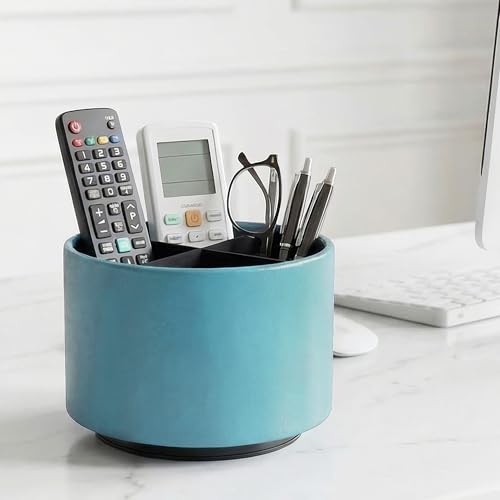 Round Leather Art Supply Organizer,Remote Control Holder,360 Degree Spinning,Multi-Functional Pencil Holder,4 Compartments Desktop Stationary Organizer(1-Sheep Blue) - color: 1-Sheep Blue