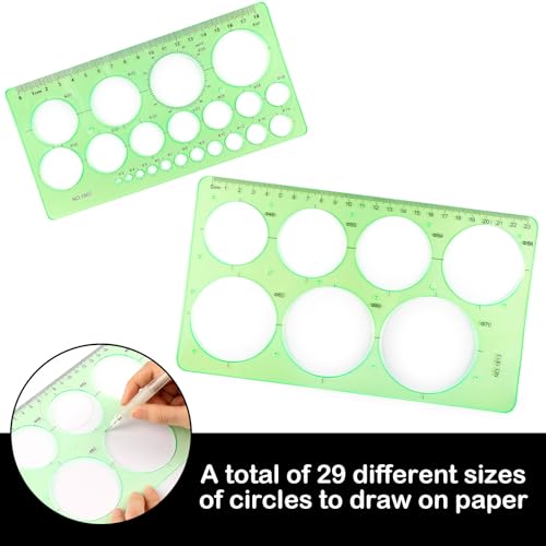 2Pcs Circle Template for Drawing Drafting, Geometric Circle Ruler | Round Drawing Painting Templates Plastic Transparent Ruler for School Office Supplies