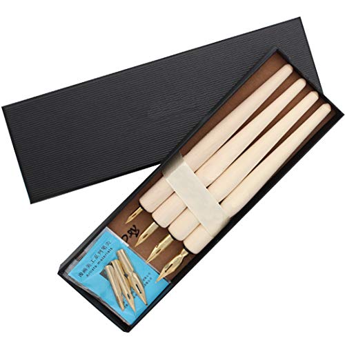 Wooden Professional Manga Pen Dip Pen Set with 4 Nibs Manga Cartoon Comic Drawing Painting Kit - 4 Pcs - color: Wood