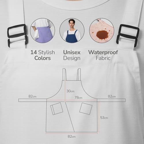 Unisex Waterproof Apron Restaurant Cooking Cafè Flower Shop Baking Kitchen Length Adjustable - color: Sky Blue