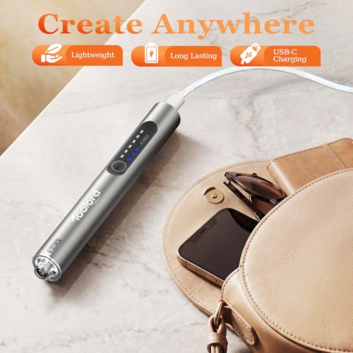 Engraving Pen with LED Light,HollowCup Motor,Cordless USB Rechargeable Rotary Tool for Metal,Wood,Glass and Plastic,DIY Engraving Kit with 30 Bits,Silver