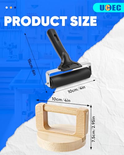 UCEC 2 Pack Block Printing Baren & 4 Inch Brayer Roller Set for Inking&DIY | 1+1 Pack Includes 4 Inch Rubber Brayer Roller & Handheld Printing Baren Tool, Ideal For Block Printing, Stamping, Linocut - color: 2pcs(Baren + 4''Brayer Roller)