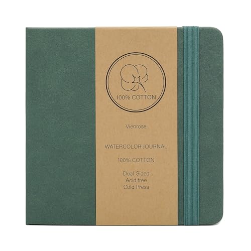 Vienrose Faux Leather Watercolor Sketchbook 5.5 x 5.5 in 24 Sheets Green - color: Green, size: 5.5" x 5.5" 1 Pack