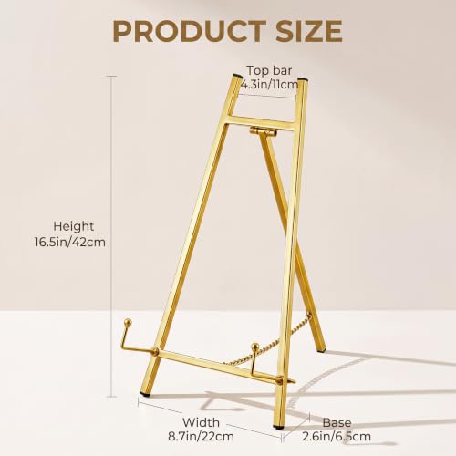 Gold Metal Easel Stand 16.5in Tabletop Display Stand, Heavy Duty Iron Picture Frame Holder for Wedding Sign Photo Plate Art Home Decor