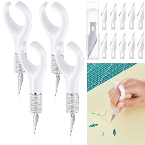 Lasnten 4 Pack Fingertip Craft Knife 4.2 In Detail Knife with Blades, White | Ergonomic Hobby Knife Handle with Finger Grip Cutting Tool for Precision Cutting and Trimming