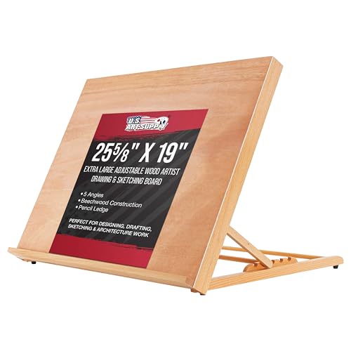 U.S. Art Supply X-Large 25-5/8" x 19" (A2) Wooden Drawing Board, Adjustable Table Top Easel for Painting and Drawing - Drafting Board with 6 Angles, Pencil Ledge, Locking Storage Drawer - size: Extra-Large