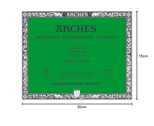 Arches Aquarelle Watercolor Block, Cold Pressed, 140lb/300gsm, 20 Sheet, 5.9x11.8 inch, Arches Watercolor Paper 100% Cotton