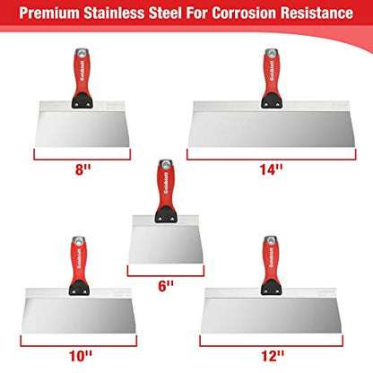 Goldblatt 5 Piece Stainless Steel Taping Knife Set for Drywall Finishing | 6 to 14 in, Drywall Knife, Putty Knife, Plaster & Taping Blade, Stainless Steel, Alloy Nail-set End, for Joint Compound