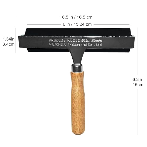 Soft Rubber Brayer – 45A Durometer Printmaking Roller, 6 Inch, for Gel Printing, Linocut & Block Printing, Heavy-Duty Steel Frame with Wood Handle - size: 6 in