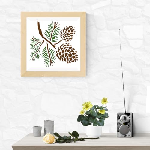 Pine Cone Stencil for Painting on Wall 11.8 x 11.8 Inch Reusable Plastic Craft Stencil for Painting on Wood Fabric Furniture, DIY Home Decor Stencils | 11.8" x 11.8" Plastic Craft Stencil, Pine Cone Wall Stencil, DIY Home Decor Template for Wood Fabric Fu