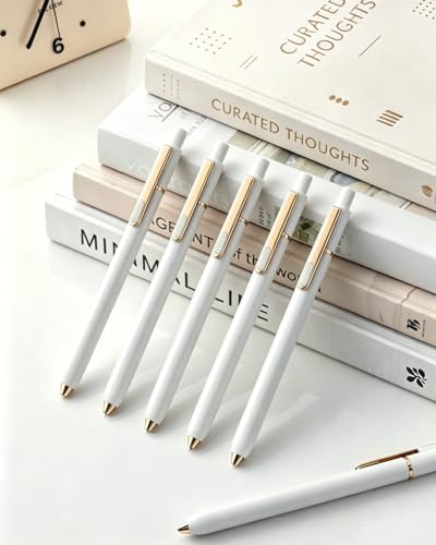 SUNEE Gel Pens, 6 Pack 0.5mm Pens Fine Point Smooth Writing Pens with Quick-Dry Black Ink, Cute Aesthetic School Office Note-Taking Pens for Journaling - White - color: White, style: 6 Pack