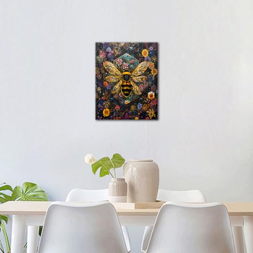 TUMOVO Paint by Numbers Kit for Adults Bees and Floral Garden Canvas Art | Unframed Painting with Acrylic Paints and Brushes, Honey Bee Flower Relaxing DIY Craft for Adults, Wall Decor, 16x20 Inch - color: Bee
