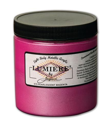 Jacquard Lumiere 8oz Fabric Paint Pearlescent Magenta - Metallic Paint for Fabric, Leather, Canvas, Paper and Wood - Light-bodied Metallic Acrylic Paint - Lightfast & Vibrant Metallic Acrylic Paints - color: Pearlescent Magenta, size: 8 Fl Oz (Pack of 1)