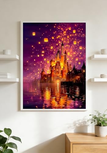 CraftBliss Paint by Numbers for Adults, Magical Sky Lantern Castle, DIY Acrylic Oil Painting Kit on Canvas, Fantasy Landscape Wall Art for Beginners, Home Decor Gift for Art Lovers, 12x16 inch