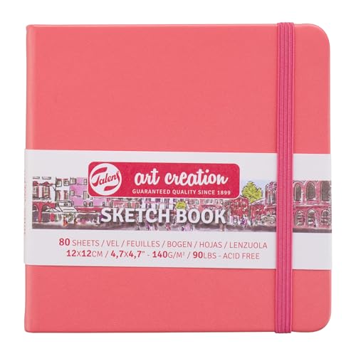 Talens Art Creation Sketchbook, Coral Red, 80 Sheets, 4.7 x 4.7 in - color: coral red, size: 12×12cm