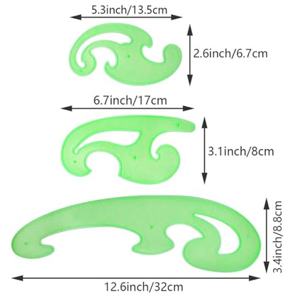6PCS Multi Function French Curve Ruler Green Plastic Comic Template Drawing Tool Set 6 Assorted Sizes for Art Design Drawing Projects Pattern Making