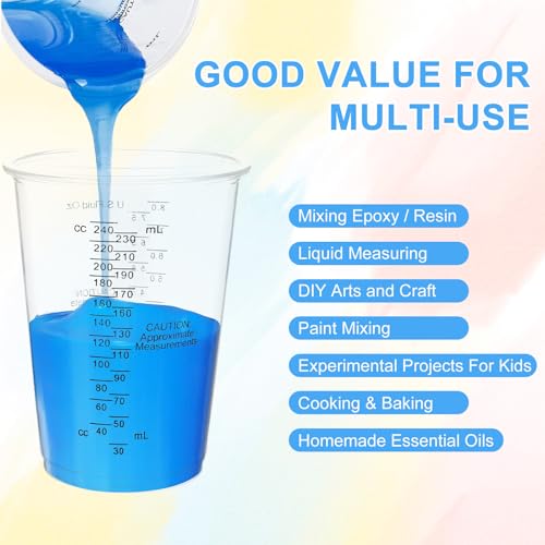 100-Pack Mixing Cups Set Paint Mixing Cups 8 oz with 100 Wooden Sticks,Plastic Measuring Cups for Mixing Paint, Pigments, Epoxy Resins, Resins - size: 100P-8OZ