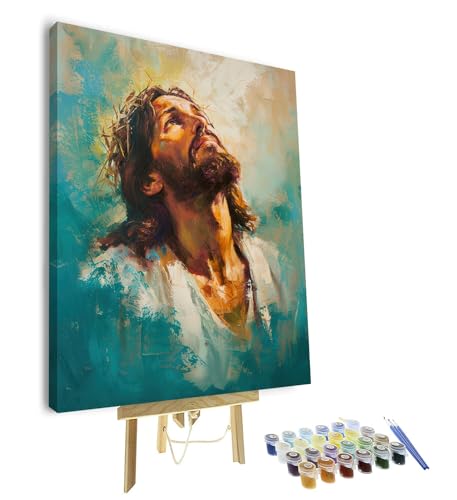 TUMOVO Framed Jesus Paint by Numbers for Adults Beginner, DIY Paint by Number on Canvas Christian, Adults' Paint-by-Number Kits Christ, Acrylic Oil Hand Painting for Adults Art Crafts 16"x20" - color: Jesus- Framed
