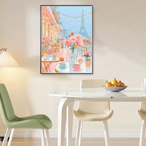 Paris EiffelTower Diamond Art Kits for Adults,Open-AirCafé Diamond painting | Diamond Art Kit for Beginners, 5D DIY Full Drill Diamond Painting Gem Art, Home Wall Art Gifts(12x16 inch) - color: DP03661
