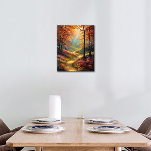 TUMOVO Forest Paint by Numbers Decor Kit for Adults Golden Autumnal Path | autumn scenery 16x20 inch unframed canvas, easy to follow, pre-numbered, no painting skills needed, acrylic paints included. - color: Autumnal