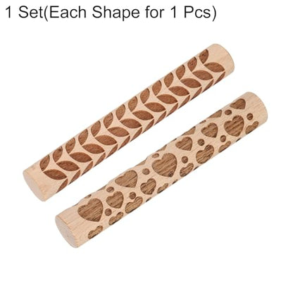 HARFINGTON 2pcs Wood Clay Roller 4" Heart Leaf Pattern Rolling Pins Wood Rollers Pottery Tools Wood Grain Texture Rollers for Clay Baking Dough Playdough DIY - style: Heart + Leaf