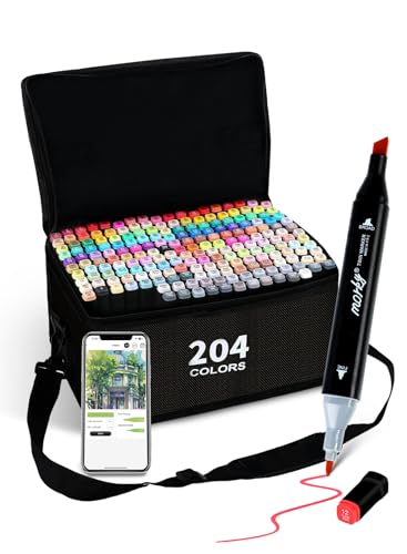 204 Colors Alcohol Markers with Free App Chisel & Fine Tip Coloring Markers | Alcohol-Based Markers for Adults Artist | Dual Tip Artist Markers for Drawing Sketching llustration | Great Gift Idea - color: 204 Colors