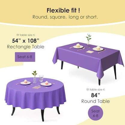 12-Pack Purple Plastic Tablecloths – 84 Inch Round Disposable Table Covers, Heavy Duty & Waterproof for Parties, Events, Banquets, Purple - color: Purple, size: 84" Round