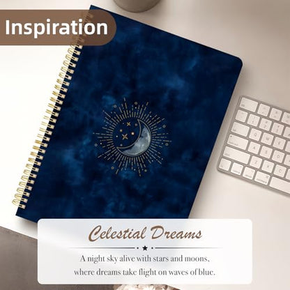 Cute Spiral Notebook journal A4 Aesthetic Pretty Design for Women Girls Kawaii with Pocket, 8.5 x 11 inch, Lined, Blue Moon - color: Blue Moon, style: Lined