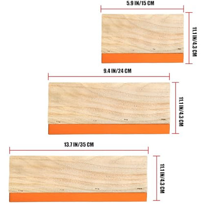3 Pieces Screen Printing Squeegees - 3 Sizes (5.9/9.4/13.7 Inch) 75 Durometer Rubber Blade Wooden Handle, Suitable for Graphic/Textile Hand & Machine Printing