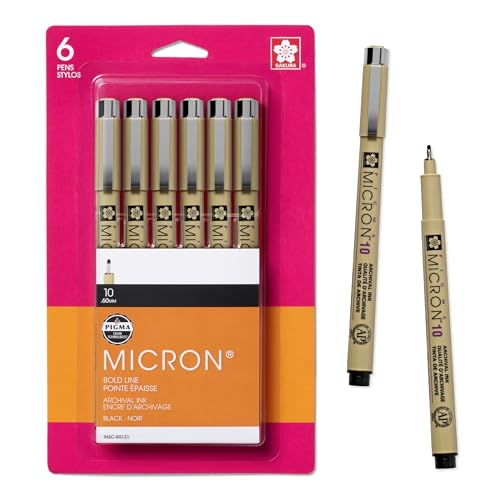 SAKURA Pigma Micron Fineliner Pens, Black, 10 Point Size, 6 Pack - style: 10 Point Size