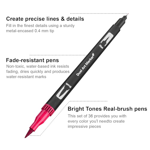 Markers for Adult Coloring Books No Bleeding_36 Brush Tip Markers