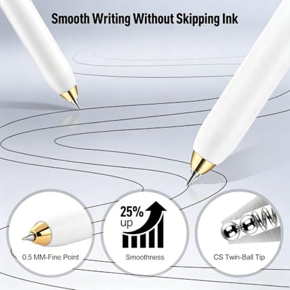 6Pcs Gel Pens-0.5mm Fine Point Black Ink with 3 Extra Refills, Soft Comfortable Grip,Smooth Fluent Writing,Retractable Design for Men Journal,Business Office and Nurse Note Taking (White) - color: White