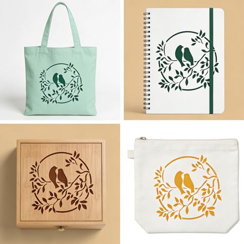 16 Pcs Birds Stencils for Painting Reusable Plastic 6×6 Inch Birds with Branch Stencils Drawing Templates for Crafts DIY Wall Canvas Notebook Knit Card Wood