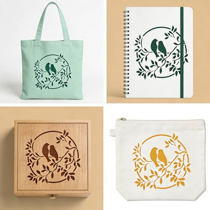16 Pcs Birds Stencils for Painting Reusable Plastic 6×6 Inch Birds with Branch Stencils Drawing Templates for Crafts DIY Wall Canvas Notebook Knit Card Wood