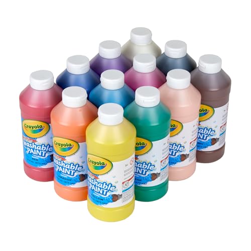 Crayola Washable Paint (12ct), Teacher Classroom Must Haves, Wishlist Essentials, Bulk Paint Set for Kids Art Projects, 16 Oz, Nontoxic Craft Supplies, Ages 3+ - size: 192 Fl Oz (Pack of 1), style: Washable Paints