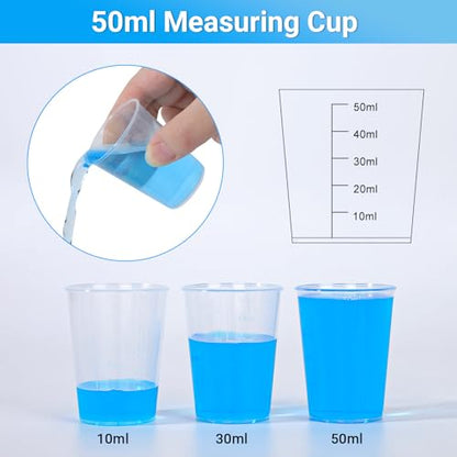 Resin Mixing Cups and Sticks, 110 Packs Epoxy Measuring Cups Kit - 60PCS 100ml Disposable Graduated Cups, 50PCS Pointed Stir Sticks for Mixing Paint, Stain, Epoxy, Resin - color: Clear cups+point stick, size: 50ml
