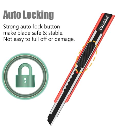 Gebildet 5pcs Right and Left Hand Self-Lock Cutter Knife/Black 9mm Snap Off Blades /60° Blace Knife/Utility Knife/Graphic Knife (Red Holder) - color: Red