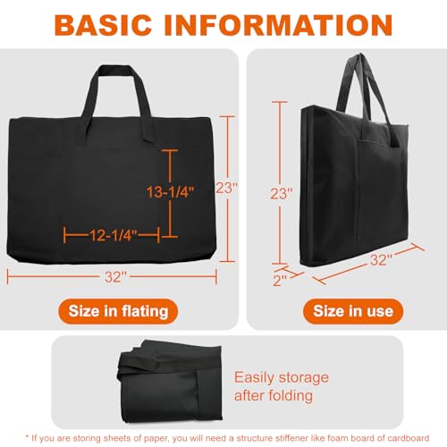 Cupohus Waterproof Art Portfolio Bag 23" x 32" with Outer Pockets and Handle, Student Carrying Storage Bag - size: 23" x 32" x 2"