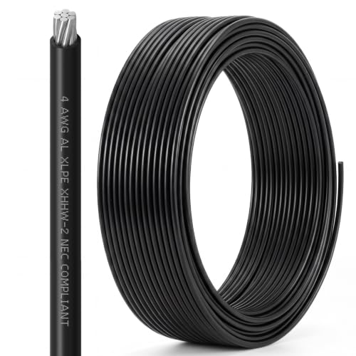 Relaxweex 50Ft 4 AWG XHHW-2 Aluminum Building Wire - UL Listed 600V 75A 90°C Stranded Cable for Residential, Commercial and Industrial Power Distribution Systems - size: 50Ft