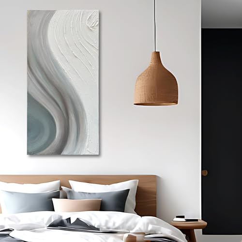 Art Hand-Painted White and Grey Gradient Texture Abstract Oil Painting, 48x24-inch Vertical Canvas Painting, Home and Office Wall Decoration Art - color: Yi114
