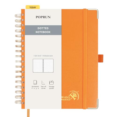 POPRUN B5 Dotted Spiral Notebook 120GSM Hardcover Journal Orange | 7-1/4 x 9-1/2", 220 Pages Dot Grid Notebooks for Women Men, Spiral Journals for Writing Journaling Drawing Work School - color: Orange, size: 7.25 x 9.5 inches