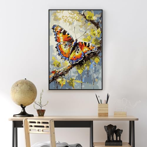 Yezavesu Framed Paint by Numbers Kit for Adults Beginner & Kids Ages 8-12, Butterfly Paint by Numbers with Frame, DIY Number Painting for Adults Butterfly for Home Wall Decor Gift 8X 12 inch | With Frame Canvas 8x12 inch, DIY Acrylic Painting by Numbers B