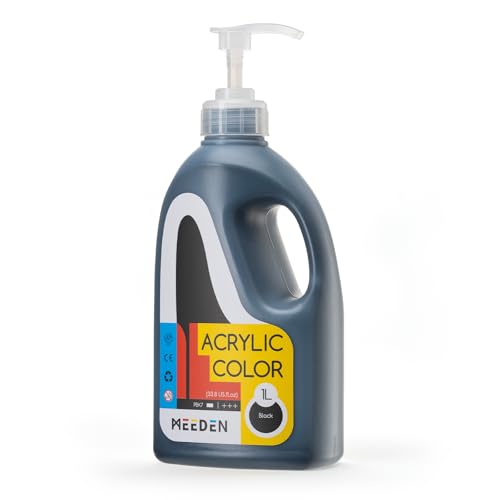 MEEDEN Black Acrylic Paint: 1 L /33.8 oz Black Liquid Paint with Pump Lid - Soft Body Art Paints for Canvas, Studio, School, Wall & Poured Paintings - color: Black