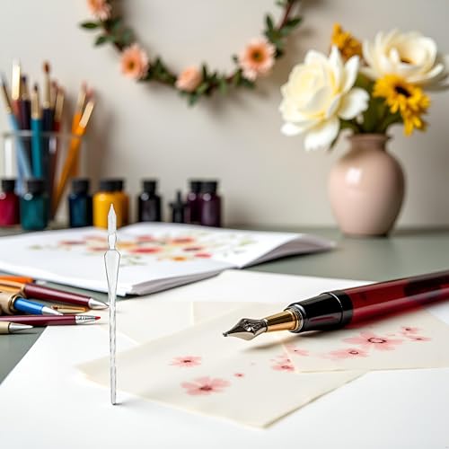 Silver Handmade Glass Dip Pen, High Borosilicate Glass Elegant Crystal Glass Pen for Writing, Drawing, Signatures, Calligraphy, Decoration, Painting, Drawing and Art Supplies