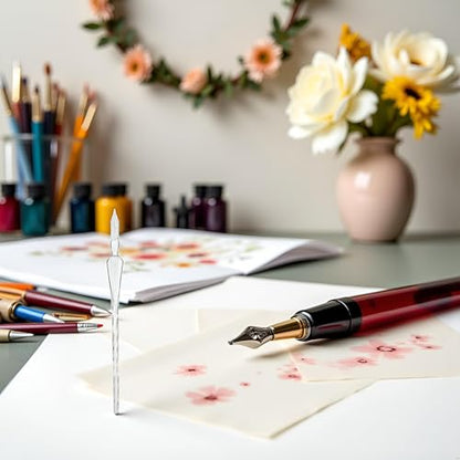 Silver Handmade Glass Dip Pen, High Borosilicate Glass Elegant Crystal Glass Pen for Writing, Drawing, Signatures, Calligraphy, Decoration, Painting, Drawing and Art Supplies